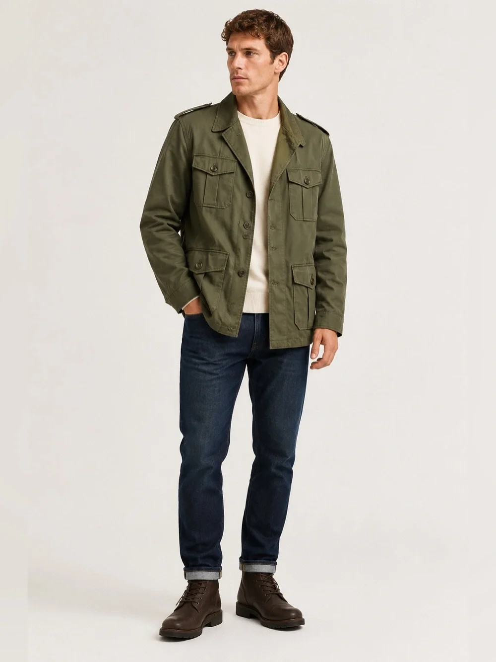 H&M Men’s Olive Green Military Field Safari Jacket 38R EU 48 Utility Coat